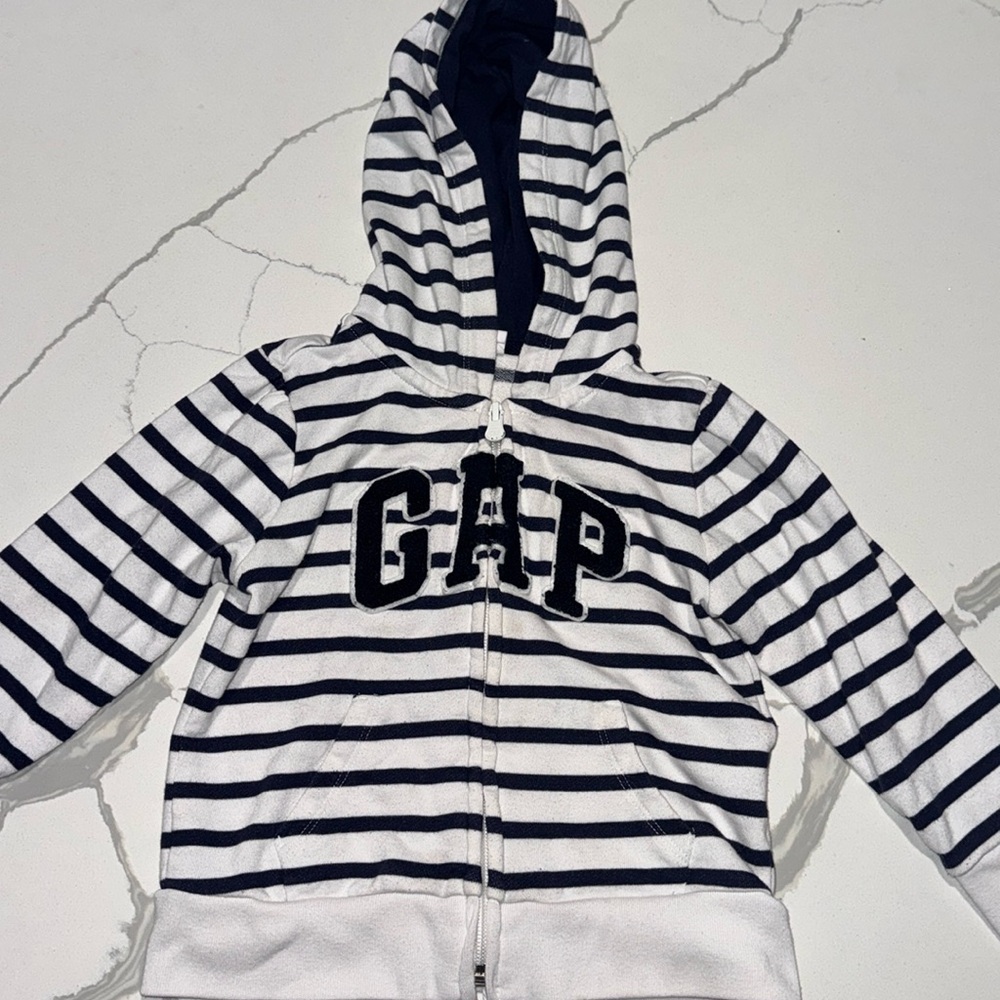 GAP Kids Blue White Striped Zip Up Hoodie 3T